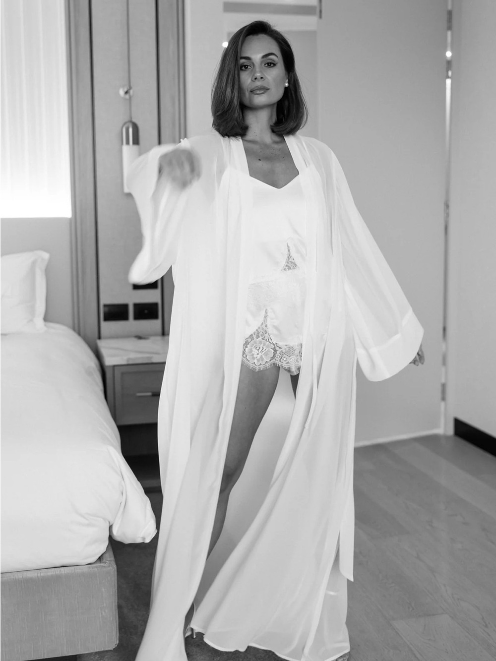 Le Rose White Satin Long Robe